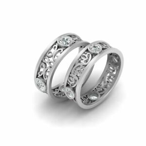 0.80tcw Diamond Matching Celtic Wedding Band Set His and Her CELTIC Bands Silver