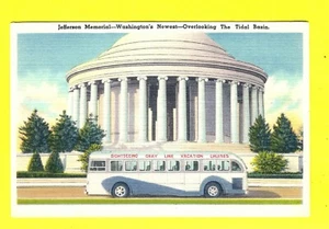 VINTAGE LINEN POST CARD !  JEFFERSON MEMORIAL NEAR TIDAL BASIN  WASHINGTON DC - Picture 1 of 1