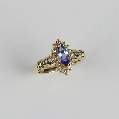 Beautiful 14k Yellow Gold, Marquise Tanzanite, Diamond Women's Ring Size 5.25 - Image 1 of 3