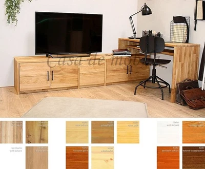 Massivholz Eck-schreibtisch 220x77x134cm mit TV-Lowboard PC-Tisch kommode Bank - Bild 1 von 4