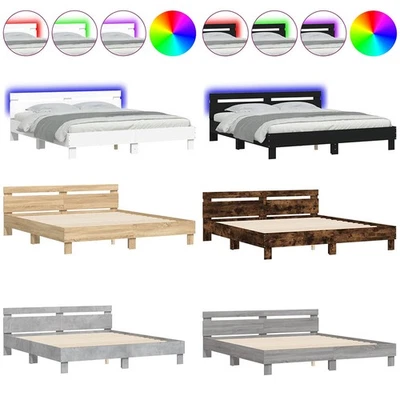 LED Bettgestell mit Kopfteil Bettrahmen Holz Bett Schlafzimmerbett Gästebett - Bild 1 von 4