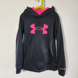 Under Armour Storm Hoodie Girls YSM  Black/Pink Loose Pullover Logo - Picture 1 of 10