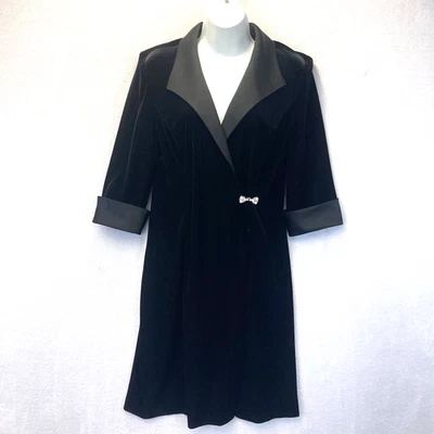 Vestido Alex Evenings Imitación Envolvente Manga 3/4 Terciopelo Talla 10P 10 Pequeño Negro Rodilla Foto 1 de 4
