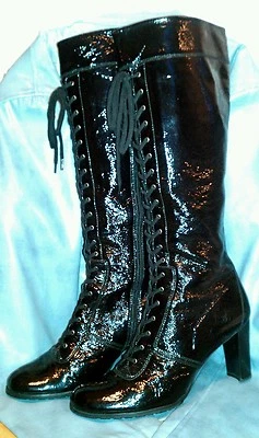 STUART WEITZMAN $695 FAB BLACK PATENT LEATHER TALL SEXY LACE UP BOOTS 10 9.5 41 - Image 1 of 4