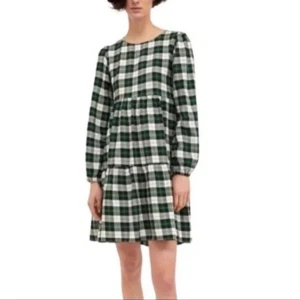 Zara Women Premium Denim Collection Green White Plaid Tiered Dress Size Small - Picture 1 of 14