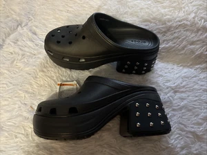 Crocs Siren Clogs ICONIC COMFORT Black /SILVER STUDDS Women's Size 13 NEW - Picture 1 of 6