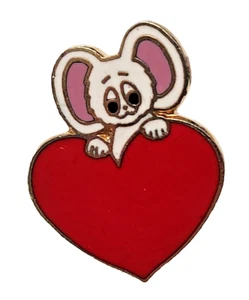 PIN Valentines Vintage MOUSE White over Red HEART Cloisonne Tac Brooch - Picture 1 of 3