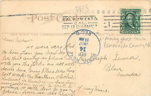 Sacramento Postcard Blair NV Rec'd DPO 3 Esmeralda County 1907