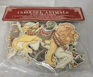 6 Carousel Animal Cardboard Christmas Ornaments Merrimack ostrich lion pig horse - Picture 1 of 7