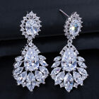 Cz Crystal Chandelier Leaf Long Bridal Dangle Drop Earrings For Brides Wedding