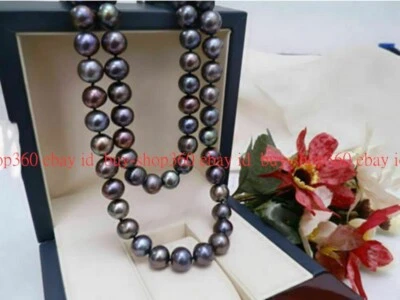 Real Natural 8-9mm Tahitian Black Pearl Round Beads Necklaces 14-100inches - Image 1 of 4