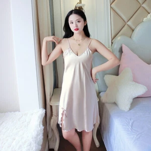 Nightie Sleep Chemise Sleepwear Dress Women Sexy Strap Satin Imitation - Picture 1 of 10