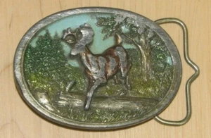 Vintage 1986 C+J Inc Pewter Belt Buckle Stag Deer Enameled USA #1108 - Picture 1 of 6