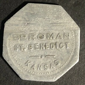 Bergman St. Benedict Kansas G/F 10c In Trade Alum Token 26.9mm Octagon  - Picture 1 of 3