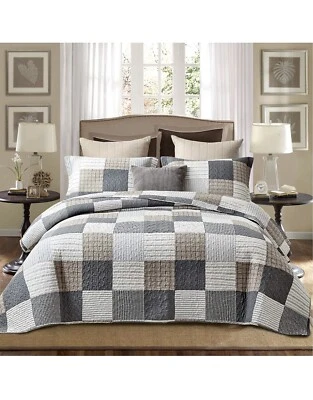  Juego de colcha edredón a cuadros King - algodón gris king (98"x106") gris/marrón/blanco Foto 1 de 2
