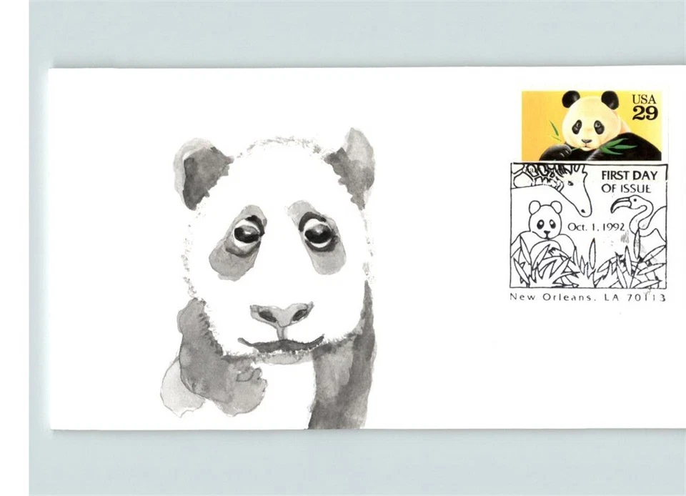 Hand Painted PANDA BEAR, 1992 Wild Animals # 1 of 1 made! FDC - Image 1 of 1
