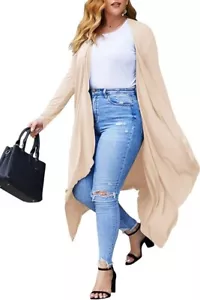 Women's Plus Size Cardigan Long Sleeve Open Front Drape Lightweight Duster - Picture 1 of 3