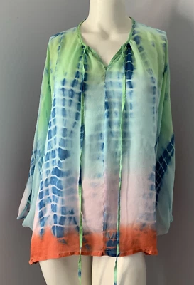 Letarte 手工制作 100% 真丝蝙蝠翼袖衬衫海滩遮瑕女式 XS — 第 1/4 张图片