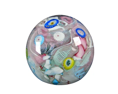 Murano Art Glass Zanfrico Lattice Twisted Ribbon Cane Millefiori Paperweight - Image 1 of 4