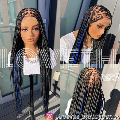 Envio no dia seguinte (2 dias de ENVIO) Peruca trançada de renda completa, trança preta sem nós - Imagem 1 de 4