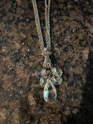 SWEET ROMANCE  Silver Metal Necklace Hand Pendant Crystal Fringe - Image 1 of 3