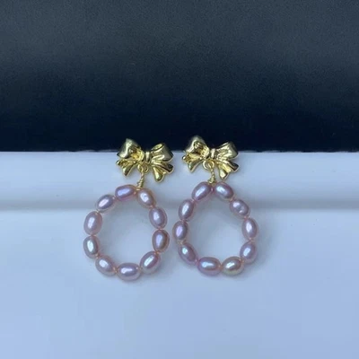 Brincos de pérola roxa natural prata esterlina 925 - Imagem 1 de 3