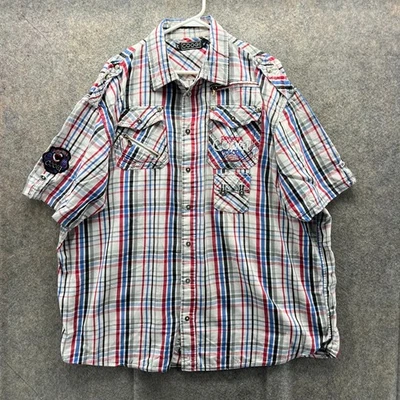 COOGI Shirt Mens 3XL White Red Plaid Button Down Embroidered Streetwear Y2K VTG - Image 1 of 4