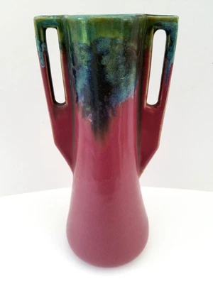 LARGE FULPER ART POTTERY c 1909- 1911 BLUEISH GREEN  DRIP GLAZED VASE - Image 1 of 4