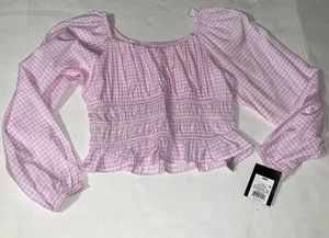 Art Class Girls M Top Plaid Smocking Lightweight Ruched Waist Girly Casual - Picture 1 of 9