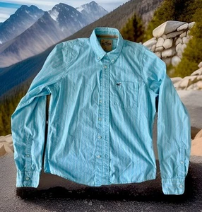 HOLLISTER CALIFORNIA STRIPED BUTTON DOWN SHIRT TURQUOISE MENS SIZE XL - Picture 1 of 6