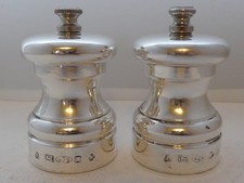 Solid Hallmarked Silver Cruet Set Salt and Pepper Grinders Mills