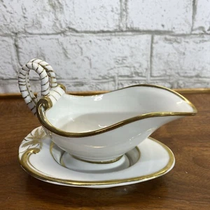 Vintage Sauciere mit Aufruhtablett Andrea von Sadek #6959 weiß und goldrand - Bild 1 von 11