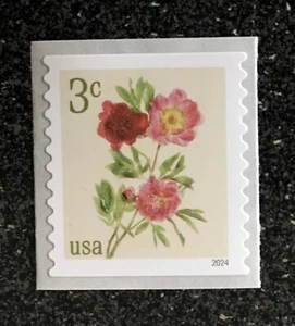 2024USA#5904  3c Peonies - Coil Single  Mint  NH    flower - Picture 1 of 1