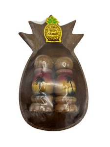 VTG 70s Aloha From Hawaii Salt and Pepper Shakers Wooden Pineapple Tray Sealed - Imagen 1 de 5