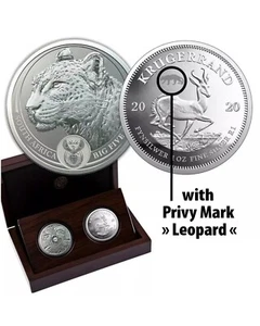 Silberset Big Five 1 Leopard u. Krügerrand 2020 PP 2x1 Oz Neu Südafrika - Bild 1 von 6