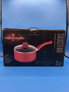 NEW!  Hell's Kitchen "RED" 3 Quart Saucepan w/ Glass Lid-Soft Touch Handles!!!!