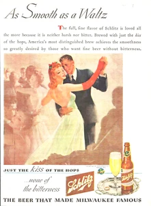 1943 WWII SCHLITZ BIRRA bottiglia arte STAMPA ANNUNCIO valzer danza donne Milwaukee - Foto 1 di 1