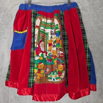 Falda de Papá Noel de Navidad hecha a mano talla grande para mujer patchwork franela pana Foto 1 de 4
