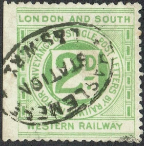 c.1900 London and South Western Railway 2d Green Letter Stamp HASLEMERE - Picture 1 of 1