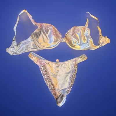 VTG Victoria's Secret Pink Second Skin Purple Satin Embroidered Y2k 36c Bra Sz L - Image 1 of 3