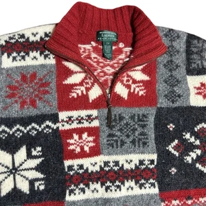 Vintage RALPH LAUREN Hand Knit Wool Sweater Fair Isle Nordic Snowflake 2X Large - Picture 1 of 7