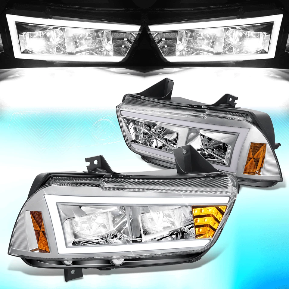 Para 2011-2014 Dodge Charger Full LED DRL âmbar lâmpada de seta farol cromado - Imagem 1 de 4