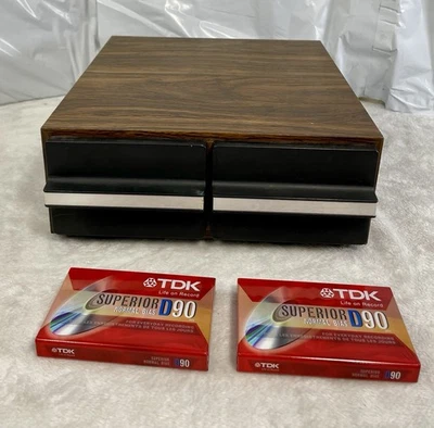 Vintage Audio Cassette Storage Cabinet Faux Wood 24 Tape Capacity & 2 Cassettes - Image 1 of 4
