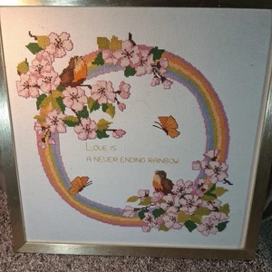 Vintage Completed Cross Stitch Rainbow Birds Something Special Candamar 16" X 16 - Picture 1 of 9