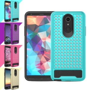 Custodia ibrida Bling Stone borchiata diamante antiurto per LG Stylo 4 Q710 - Foto 1 di 21