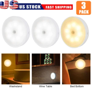 3× LED Motion Sensor Lights Wireless Rechargeable Night Light Cabinet Stair Lamp - Picture 1 of 12