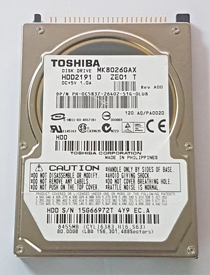80 GB IDE Toshiba MK8026GAX P-ATA 5400RPM 16MB HDD 2.5" Internal Hard Drive - Image 1 of 1