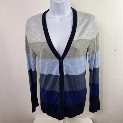 Cárdigan suéter Eddie Bauer para mujer pequeño manga larga cuello en V botones rayas Foto 1 de 4