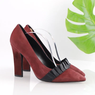 Donald Pliner Mujer Grace Pump Talla 8.5 Borgoña Rojo Gamuza Punta Tacón Bloque Foto 1 de 4