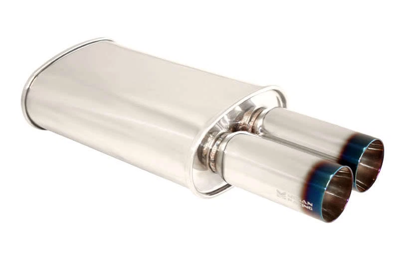 MEGAN M-DT 3" Dual Titanium Burnt Tips Oval Exhaust Muffler 2.5" inlet - Image 1 of 2